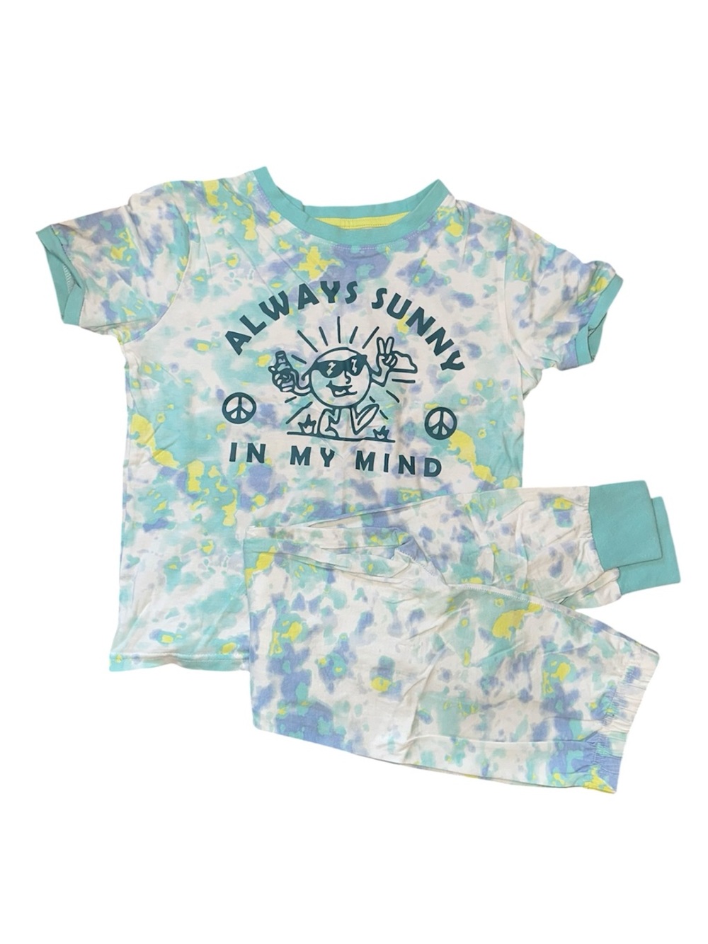 George Kids Tie-Dye 'Always Sunny' Short Sleeve Pajama Set - Aqua Yellow Purple